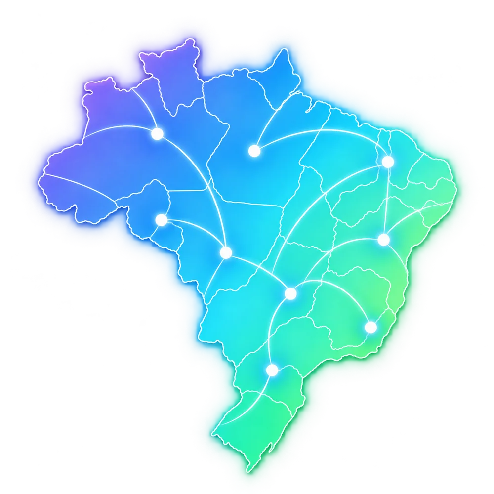 Mapa ilustrado do Brasil com conexões entre regiões